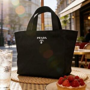Prada Black Soft Canvas Cosmetics Bag Beauty Handle Tote VIP Gift NIB
